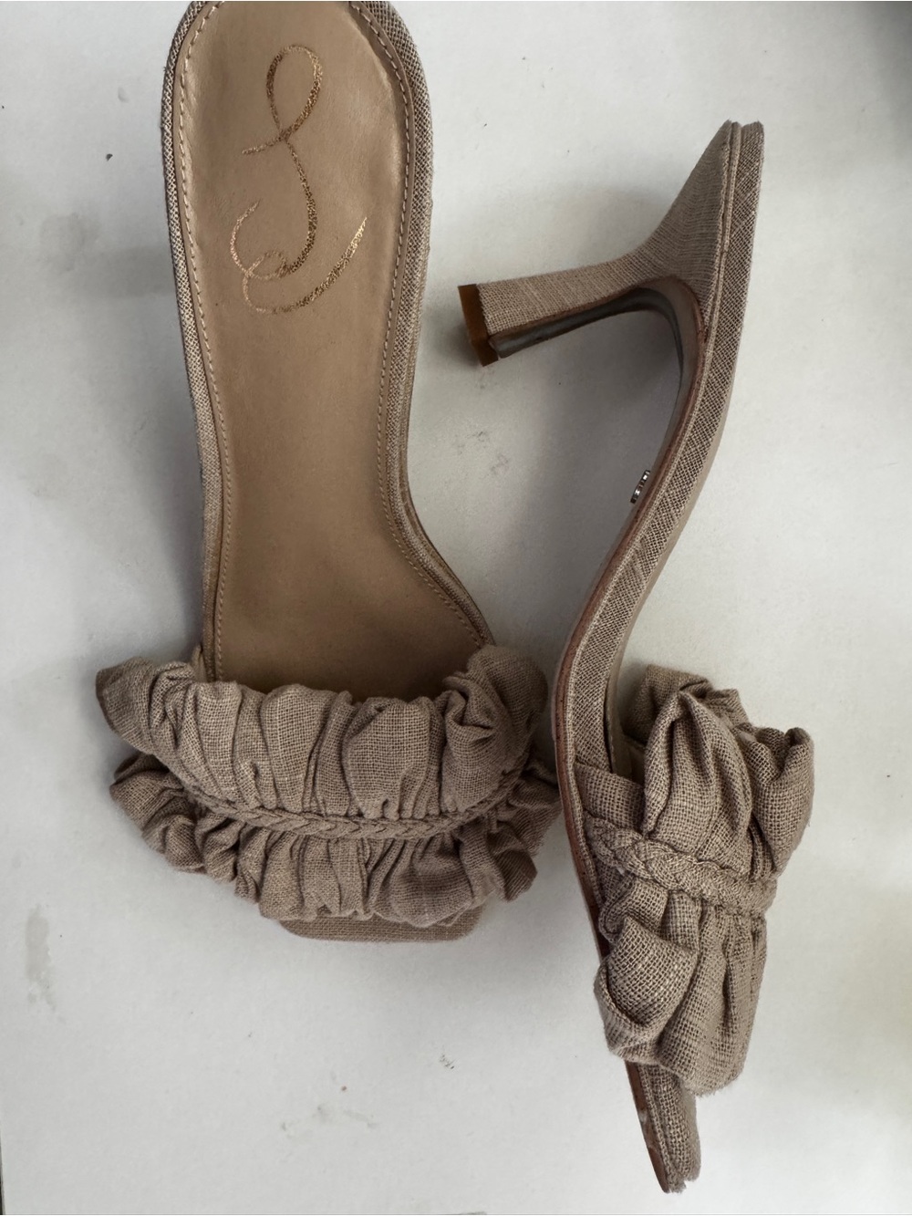 Sam Edelman Taupe Ruched Slip-On Heels
